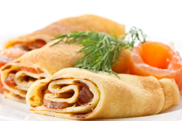 Pancakes with salted red fish