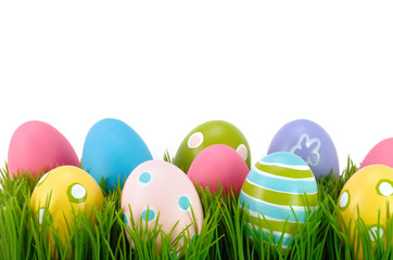 Fototapeta na wymiar Easter colored eggs on the grass.