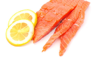 fresh salmon steak over white background