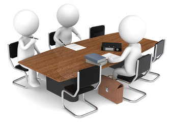 Agreement. 3D little human characters X3 signing papers