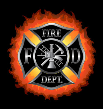 Fire Department Maltese Cross With Flames