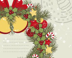 Retro Christmas background with Christmas wreath.