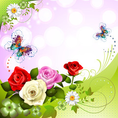Fototapeta na wymiar Tła z róż i motyli