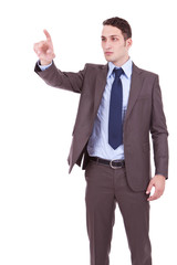 business man pressing an inaginary button