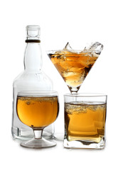 Whiskey cups and bottle