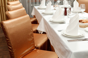 Fine table setting in gourmet restaurant