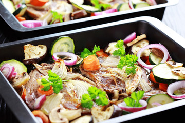 Baked pork meat with vegetable