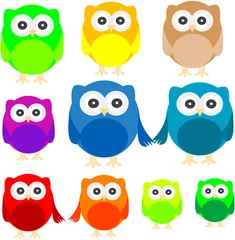 Fotobehang Vector of colorful owls isolated on white © fotoscool
