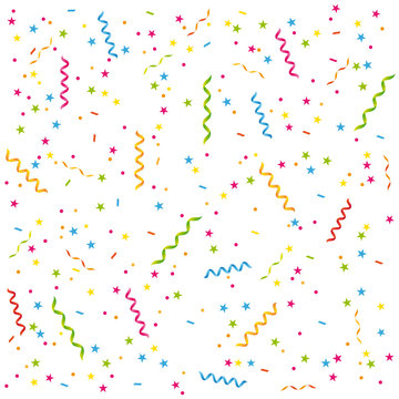 Streamers and confetti background.