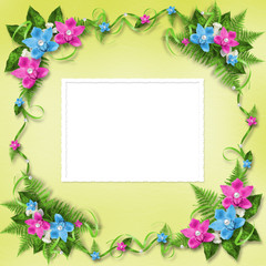 Invitation on the delicate  pastel background with a garland of