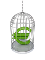 Euro sign in a birdcage.