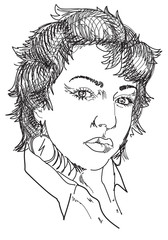 portrait of young nice woman, vector, hand drawing