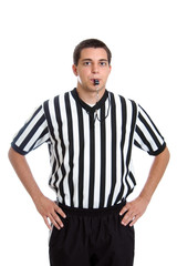 Teen basketball referee giving blocking foul sign