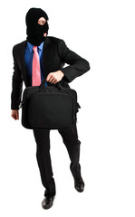 Businessman thief stealing a briefcase