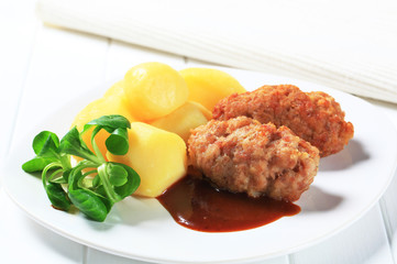 Meatballs and potatoes