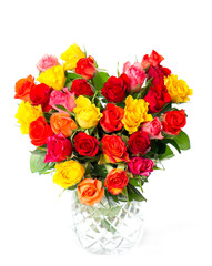 bouquet of colorful assorted roses in heart shape