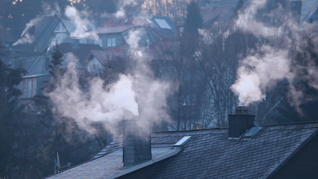House chimneys in winter time