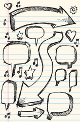 Doodle Sketch Speech Bubble Arrow Vector Illustration Set