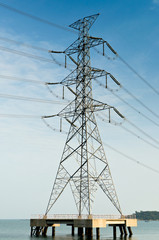 High voltage power pole  in the sea