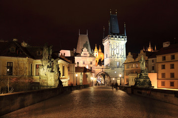 Fototapeta na wymiar Night View on Prague Lesser Town with St. Nicholas' Cathedral
