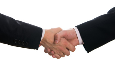 Businessmen shake hands isolated on white
