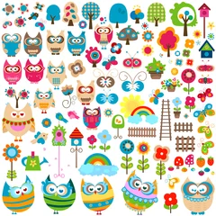Peel and stick wall murals Owl Cartoons owls and garden themed elements