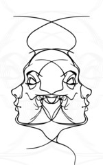 Female face and skull tattoo