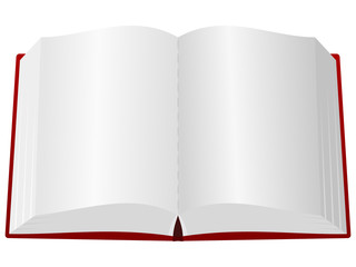 An open book in the red cover