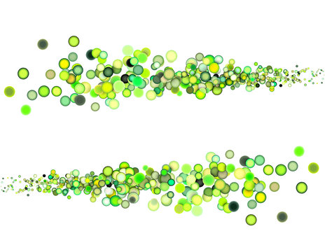 3d render strings of balls in multiple shades of green
