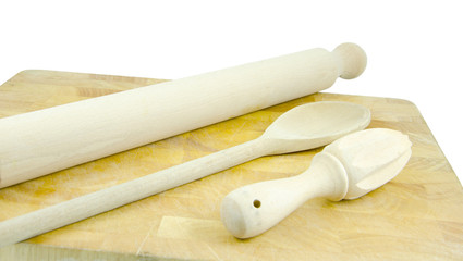 rolling pin, spoon and lemon squeezer
