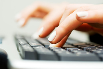 Female hands typing on computer keyboard