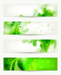 set of four  banners, abstract  headers with green blots