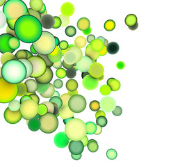 3d render strings of balls in multiple shades of green