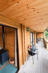 Terrace of mountain wooden lodge