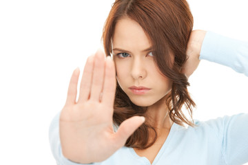 woman making stop gesture