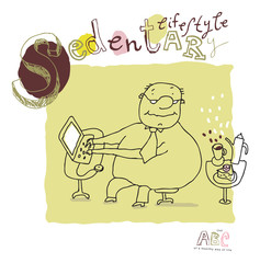 Healthy Lifestyle. Fat businessman eating food while working.