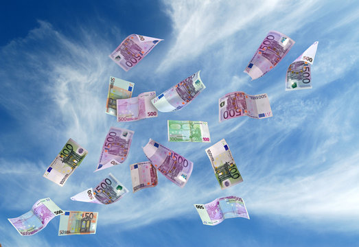 european currency shot as if flying away