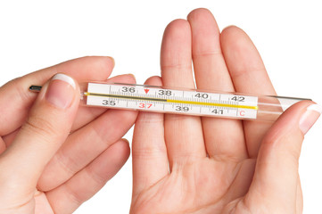 Hand with thermometer