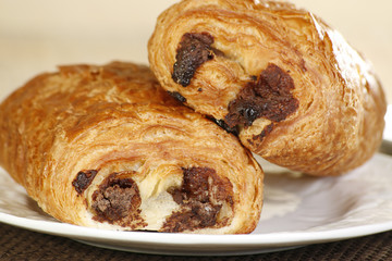 two chocolate croissant close up