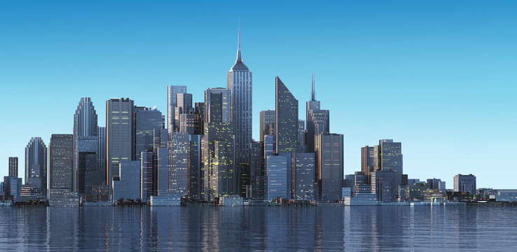 Cityscape generic with modern buildings and skyscrapers on water