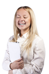 Portrait of businesswoman on white background