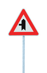 Crossroads Warning Main Road Sign With Pole Left, isolated