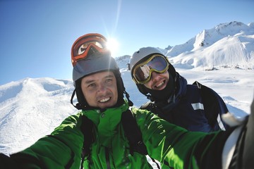 Fototapeta na wymiar winter portrait of friends at skiing