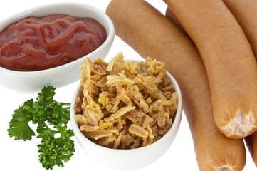 Sausages with hot dog ingredients (clipping paths)