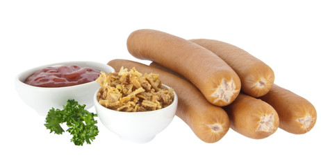 Sausages with hot dog ingredients (clipping paths)