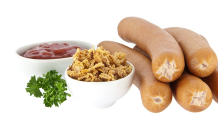 Sausages with hot dog ingredients (clipping paths)