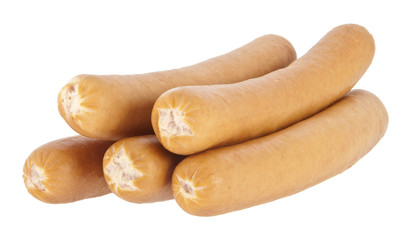 Boiled hot dog sausages on white background