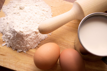cup of milk, flour and two eggs