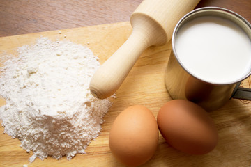cup of milk, flour and two eggs