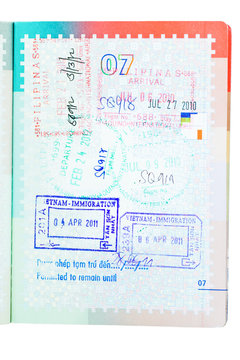 Immigration stamps Philippines and Vietnam.
